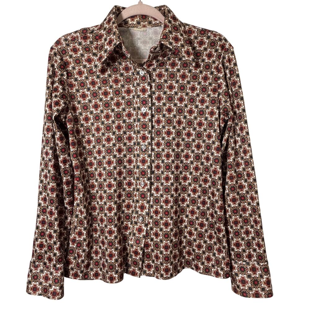 Sm Vtg 70s Button Up Shirt Disco Hippie Party Dance Retro Bohemian Pearl Buttons
